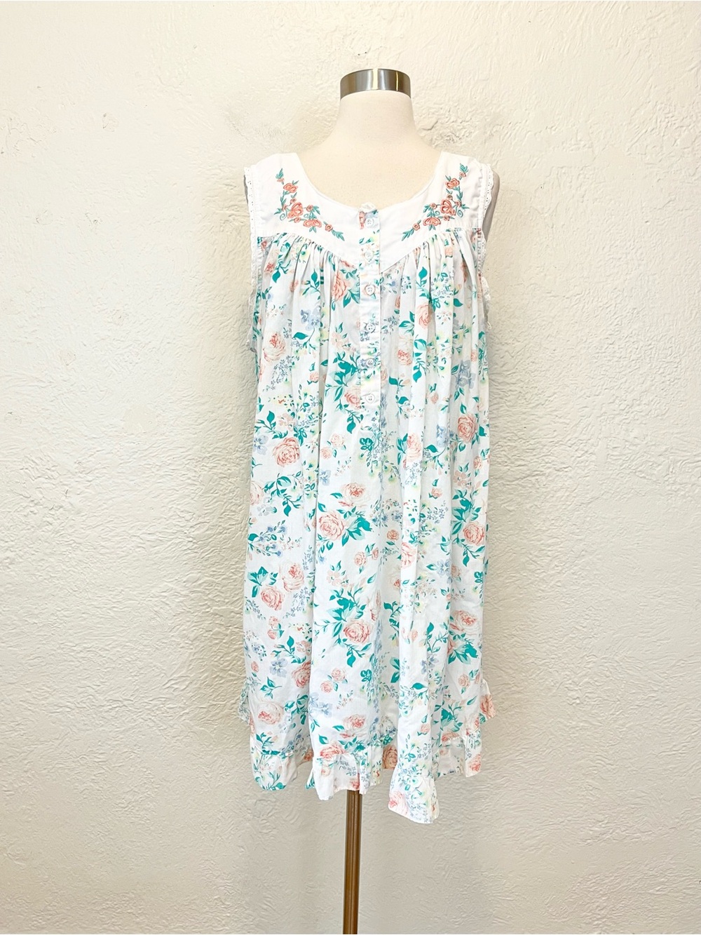 Vintage Nightgown Dress White Floral Cottagecore Coquette Farmhouse Prairie XL